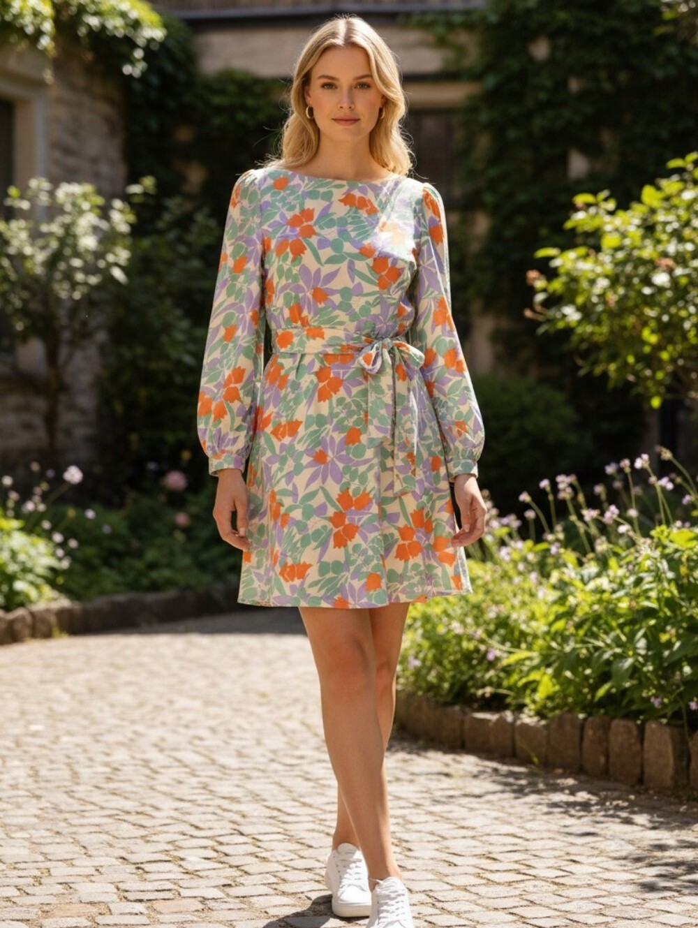 Traffic People Floral Print Long Sleeve Belted Mini Dress Women's Size S